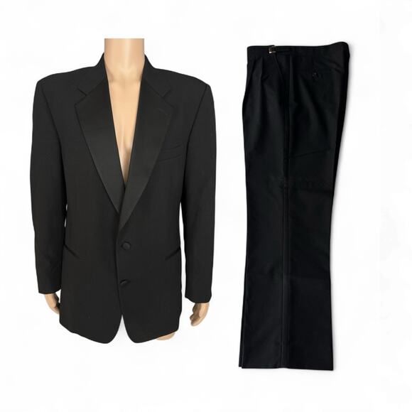 Vintage Chaps Ralph Lauren Tuxedo Jacket Mens 42L 36x32 Black Wool USA Made - Picture 1 of 16